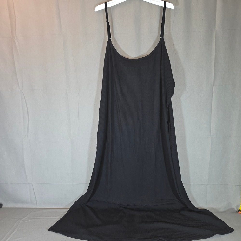 A New Day Womens Black Ribbed Maxi Dress Plus 2X Adjustable Straps NWT